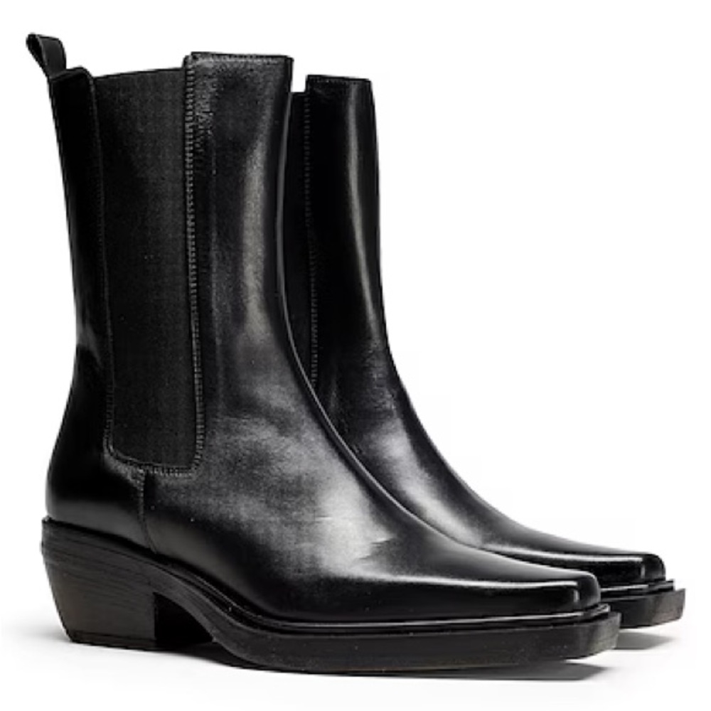 NWT 8 by YOOX Black Leather Western Chelsea Ankle Boots